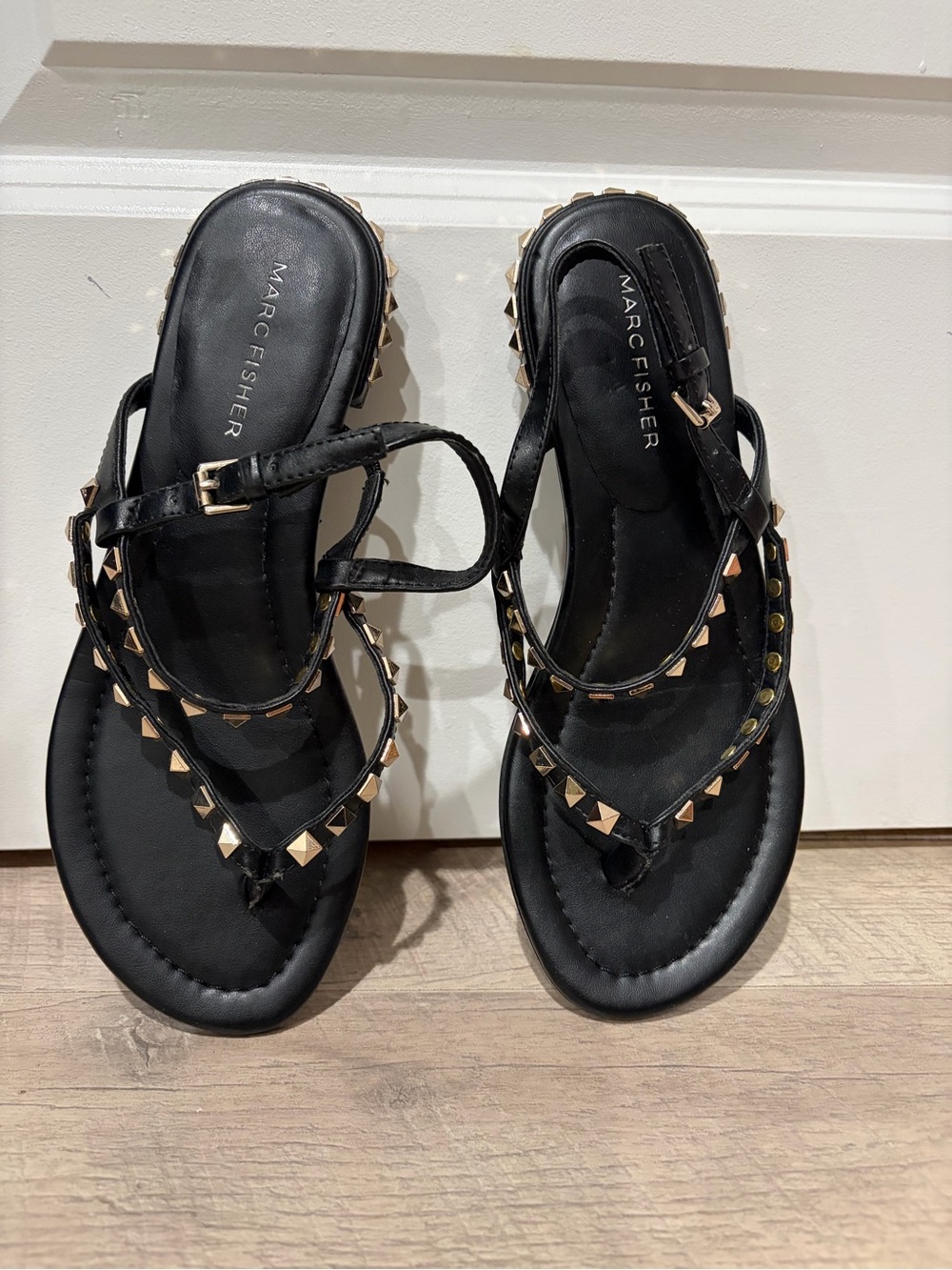 Marc Fisher Black Studded Strappy Slingback Sandals
